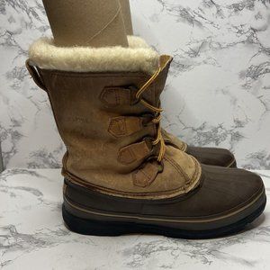 Sorel Alpine Winter Snow Boots Women Size 9 Brown Leather Rubber Lined Shoes VTG